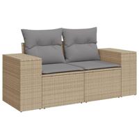 7-delige Loungeset met kussens poly rattan beige - thumbnail
