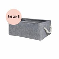 QUVIO Opbergmand met handvaten van touw - Grijs - Set van 6 - thumbnail