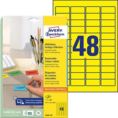 Etiket avery l6041-20 45.7x21.2mm geel 960st Etiket avery l6041-20 45.7x21.2mm geel 960st
