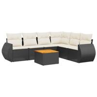 7-delige Loungeset met kussens poly rattan zwart - thumbnail
