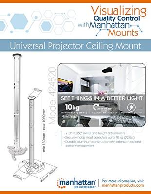 Manhattan 424820 Beamer-plafondbeugel Kantelbaar, Draaibaar Afstand vloer-plafond (max.): 106 cm Zilver