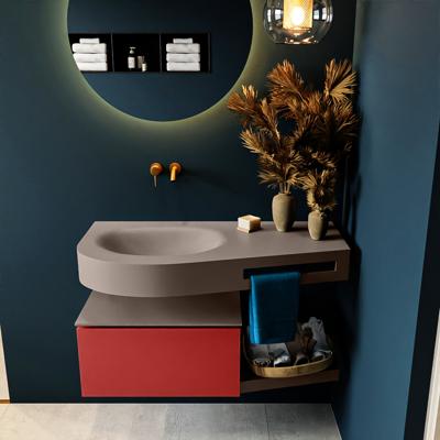 MONDIAZ RIVA 100cm badmeubel onderkast / planchet kleur Fire met 1 lade. Wastafel DULCET links 0 kraangaten kleur Smoke.