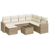 8-delige Loungeset met kussens poly rattan beige - thumbnail