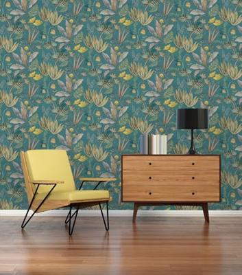 Livingwalls Famous Garden - Petrol - Planten - 393483