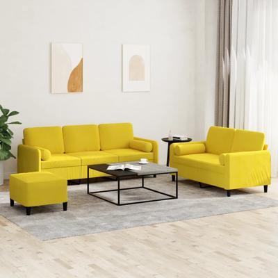 3-delige Loungeset met kussens fluweel geel - thumbnail