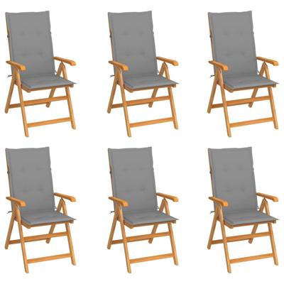 Tuinstoelen 6 st met grijze kussens massief teakhout