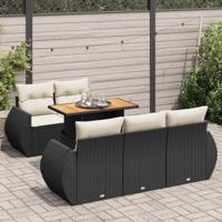 6-delige Loungeset met kussens poly rattan zwart - thumbnail