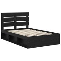 Bedframe met hoofdeinde Zwart 135 x 190 cm Massief grenenhout - thumbnail