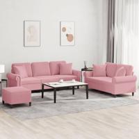 3-delige Loungeset met kussens fluweel roze - thumbnail