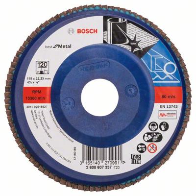 Bosch Accessories 2608607337 X571 Lamellenschijf Diameter 115 mm Boordiameter 22.33 mm Korrelgrootte (num) 120 Staal 1 stuk(s)