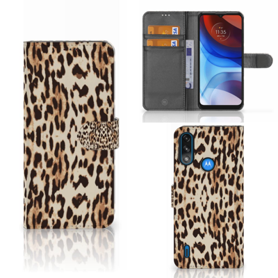 Motorola Moto E7i Power | E7 Power | Telefoonhoesje | Met pasjeshouder | Leopard