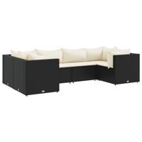 6-delige Loungeset met kussens poly rattan zwart - thumbnail