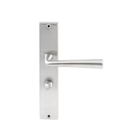 Hardbrass Deurkruk Mikonos op rechthoekig langschild WC63/8mm - RVS - thumbnail