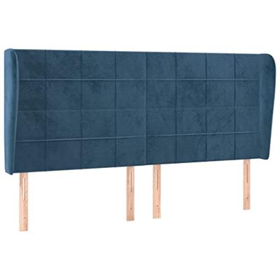 Hoofdbord met randen 163x23x118/128 cm fluweel donkerblauw