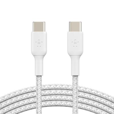 Belkin BoostCharge gevlochten USB-C/USB-C-kabel, snellaadkabel voor iPhone 16, iPhone 15 Plus/Pro/Pro Max, Samsung Galaxy S24, Pixel, iPad, Nintendo Switch, snelladen via USB Type C, 2 m, 2-pack - Wit