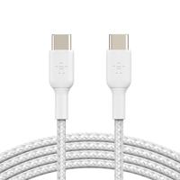 Belkin BoostCharge gevlochten USB-C/USB-C-kabel, snellaadkabel voor iPhone 16, iPhone 15 Plus/Pro/Pro Max, Samsung Galaxy S24, Pixel, iPad, Nintendo Switch, snelladen via USB Type C, 2 m, 2-pack - Wit - thumbnail