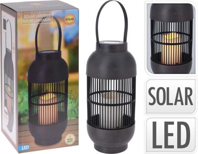 ProGarden lantaarn met kaars solar led rattan zwart
