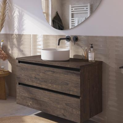 Saqu Gaia badmeubel incl. afdekblad 100x51x62cm kasteel bruin - zwarte greeplijst