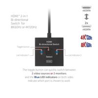club3D HDMI Switch 2-in-1 bidirektional HDMI-switch 2 poorten 7680 x 4320 Pixel - thumbnail