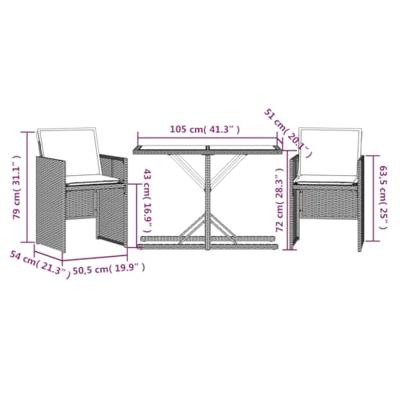 3-delige Bistroset met kussens poly rattan zwart