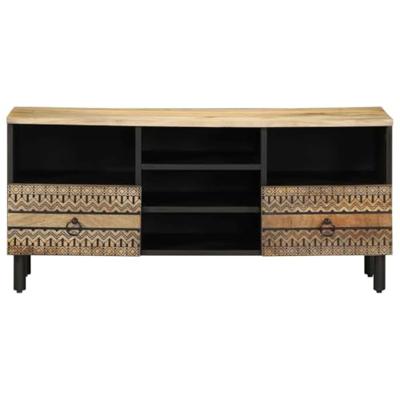 Tv-meubel 100x33,5x46 cm massief ruw mangohout zwart