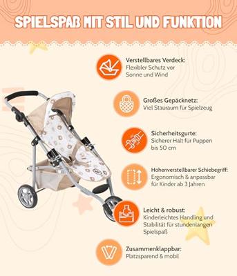 Poppenwagen Jogger Lola - Beertjes Beige Poppenwagen Jogger Lola - Beertjes Beige
