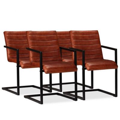 Eetkamerstoelen 4 st echt leer bruin