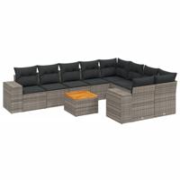 10-delige Loungeset met kussens poly rattan grijs - thumbnail