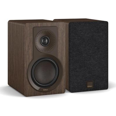 DALI KUPID Premium compacte passieve hifi-plankluidspreker, 2-weg design met 4,5 inch woofer en 1 inch tweeter, inclusief wandhouder (paar) - donker walnoot