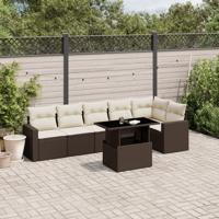 7-delige Loungeset met kussens poly rattan bruin - thumbnail