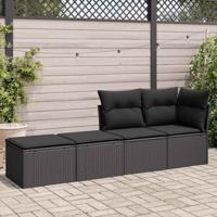 2-delige Loungeset met kussens poly rattan acacia zwart - thumbnail