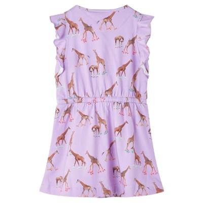 Kinderjurk met mouwen ruches en trekkoord girafprint 116 lila Kinderjurk met mouwen ruches en trekkoord girafprint 116 lila