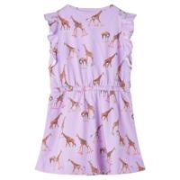 Kinderjurk met mouwen met ruches en trekkoord girafprint 92 lila - thumbnail