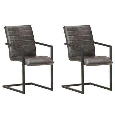 Eetkamerstoelen 2 st echt leer grijs