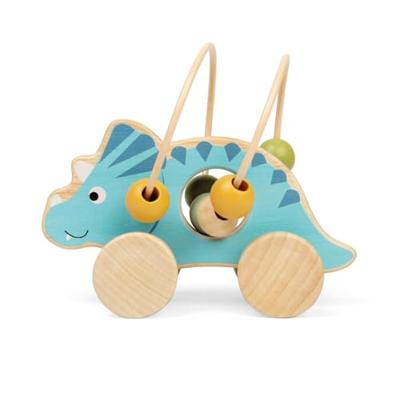 Bigjigs houten duwfiguur triceratops met kralenframe