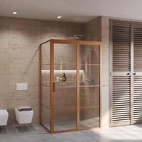 BWS Nisdeur Frame met Vast Paneel Voor Douchecabine 120x200 cm 8 mm NANO Glas Geborsteld Brons Koper - thumbnail