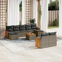 10-delige Loungeset met kussens poly rattan grijs - thumbnail