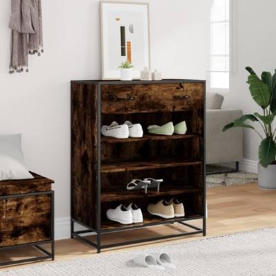 Schoenenkast 75x38x97,5 cm bewerkt hout en metaal gerookt eiken