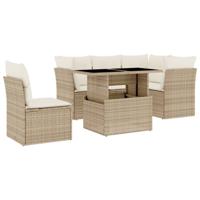 6-delige Loungeset met kussens poly rattan beige - thumbnail
