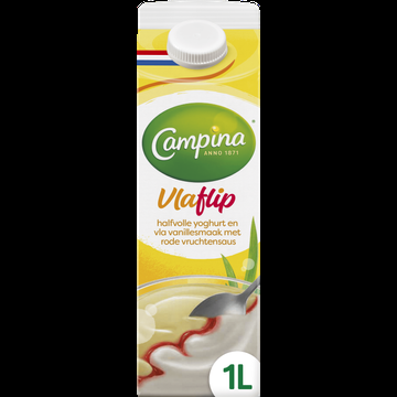 Campina Vlaflip Halfvolle Yoghurt en Vla Vanillesmaak met Rode Vruchtensaus 1 L bij Jumbo
