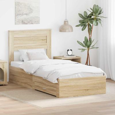 Bedframe Sonoma Eiken en Zilver 75 x 190 cm Bewerkt hout