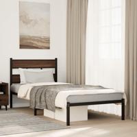 Bedframe met hoofdbord zonder matras bruin eiken 100x190 cm - thumbnail
