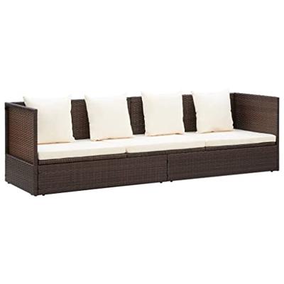 Loungebed met ligkussen en kussens poly rattan bruin Loungebed met ligkussen en kussens poly rattan bruin
