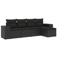 5-delige Loungeset met kussens poly rattan zwart - thumbnail