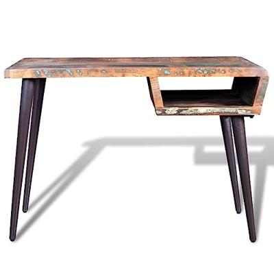 Bureau van gerecycled hout met ijzeren poten - thumbnail
