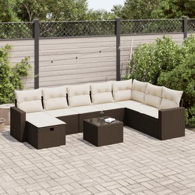 8-delige Loungeset met kussens poly rattan bruin