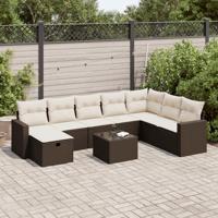 8-delige Loungeset met kussens poly rattan bruin - thumbnail