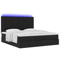 Ottoman bed met matras en LED's 160x200cm stof zwart - thumbnail
