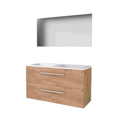 Basic-Line Basic 46 Badkamermeubelset - 120 x 46 cm - Met Grepen - 2 Lades - Acryl Wastafel - 2 Kraangaten - Spiegel - Whisky Oak