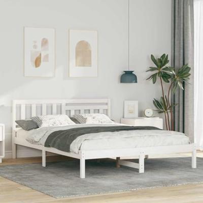 Bedframe met hoofdeinde Wit 160 x 200 cm Massief grenenhout